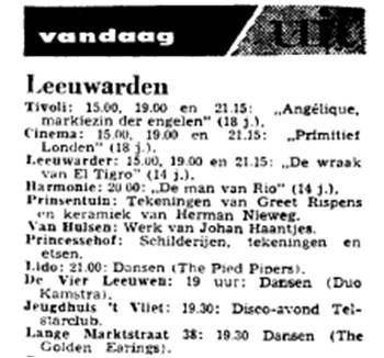 Golden Earrings show ad December 02 1967 Leeuwarden - Lange Marktstraat 38